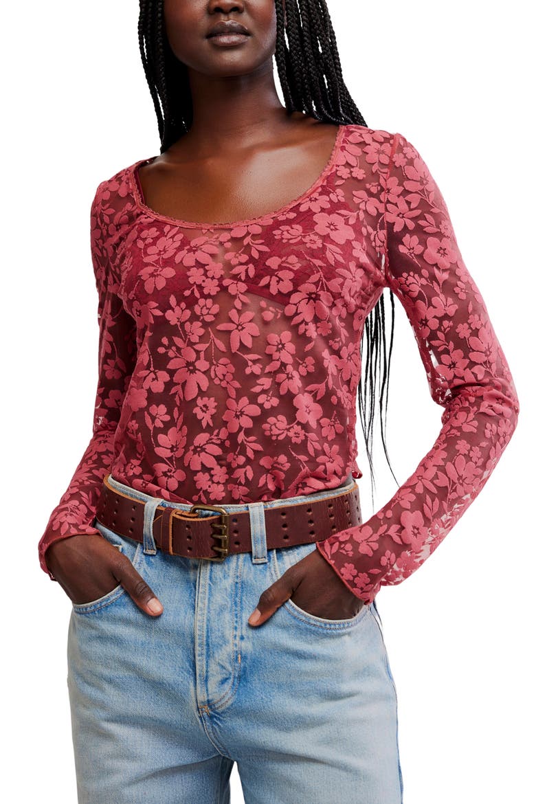 Early Sunsets Floral Burnout Top, Alternate, color, GARNET ROSE