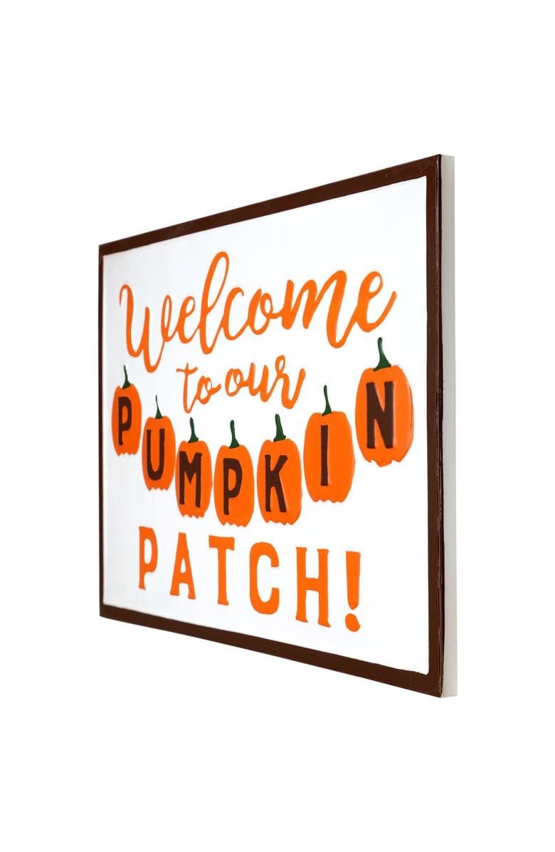 Northlight Welcome to our Pumpkin Patch Fall Harvest Embossed Metal Wall Sign - 20.25", Alternate, color, White