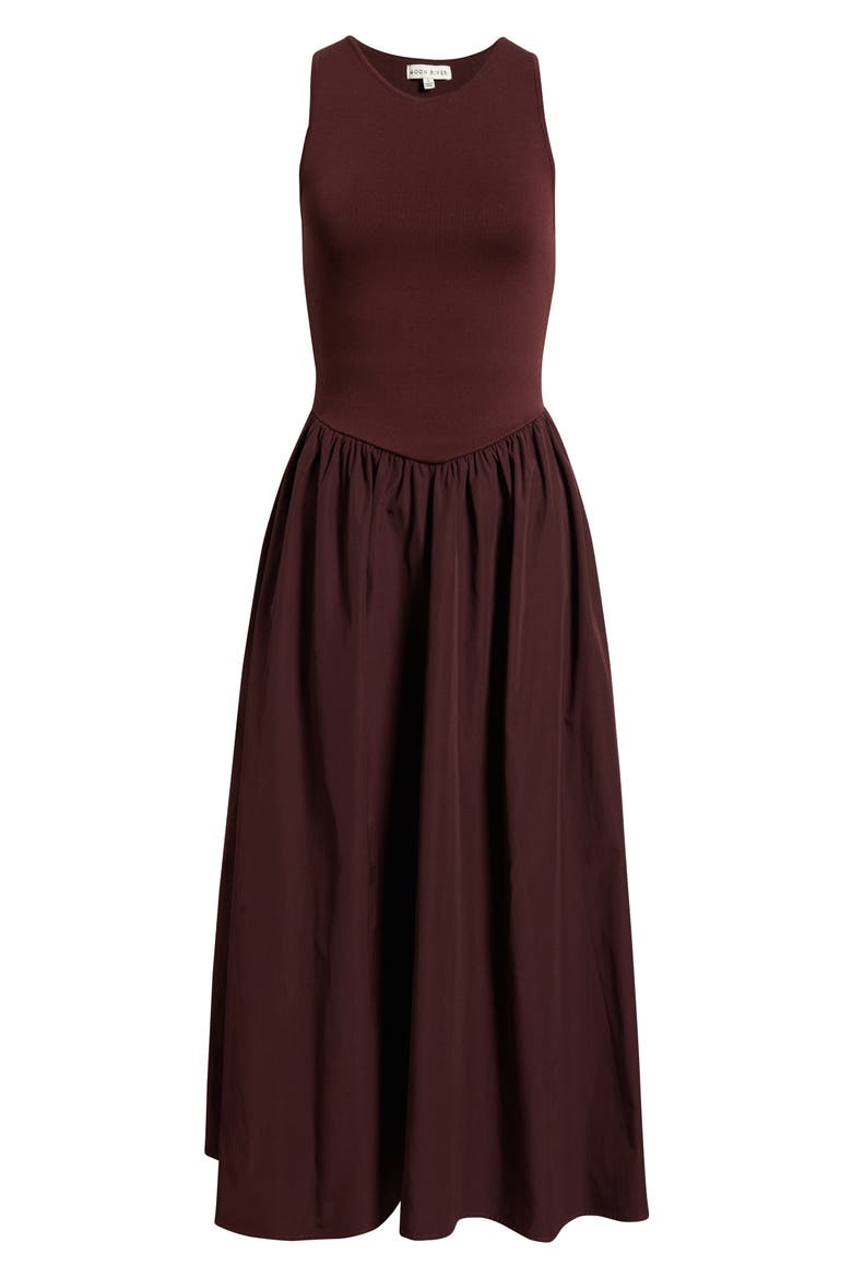 Sleeveless Mixed Media Fit & Flare Midi Dress, Alternate, color, OXBLOOD