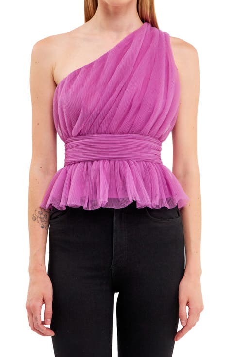 One-Shoulder Textured Tulle Top