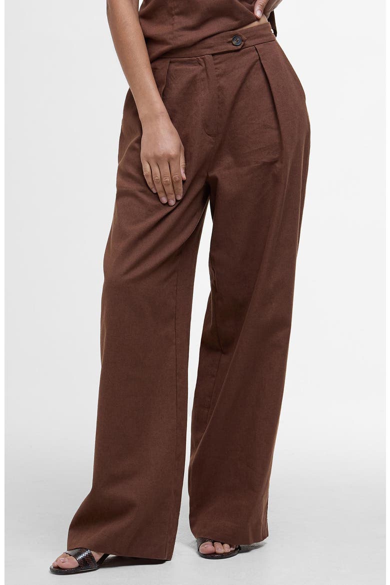 Lucy Pleated High Waist Cotton & Linen Pants, Main, color, WALNUT