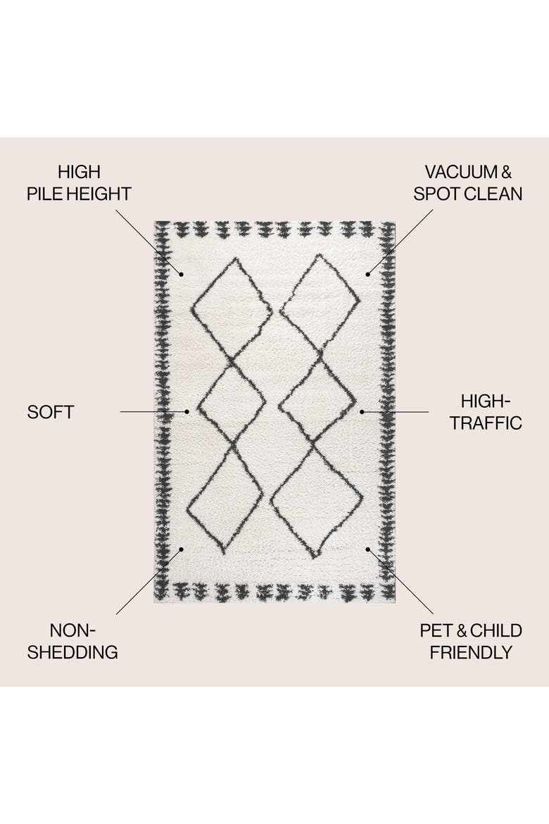 Calvia Moroccan Diamond Shag Area Rug, Alternate, color, White/Gray