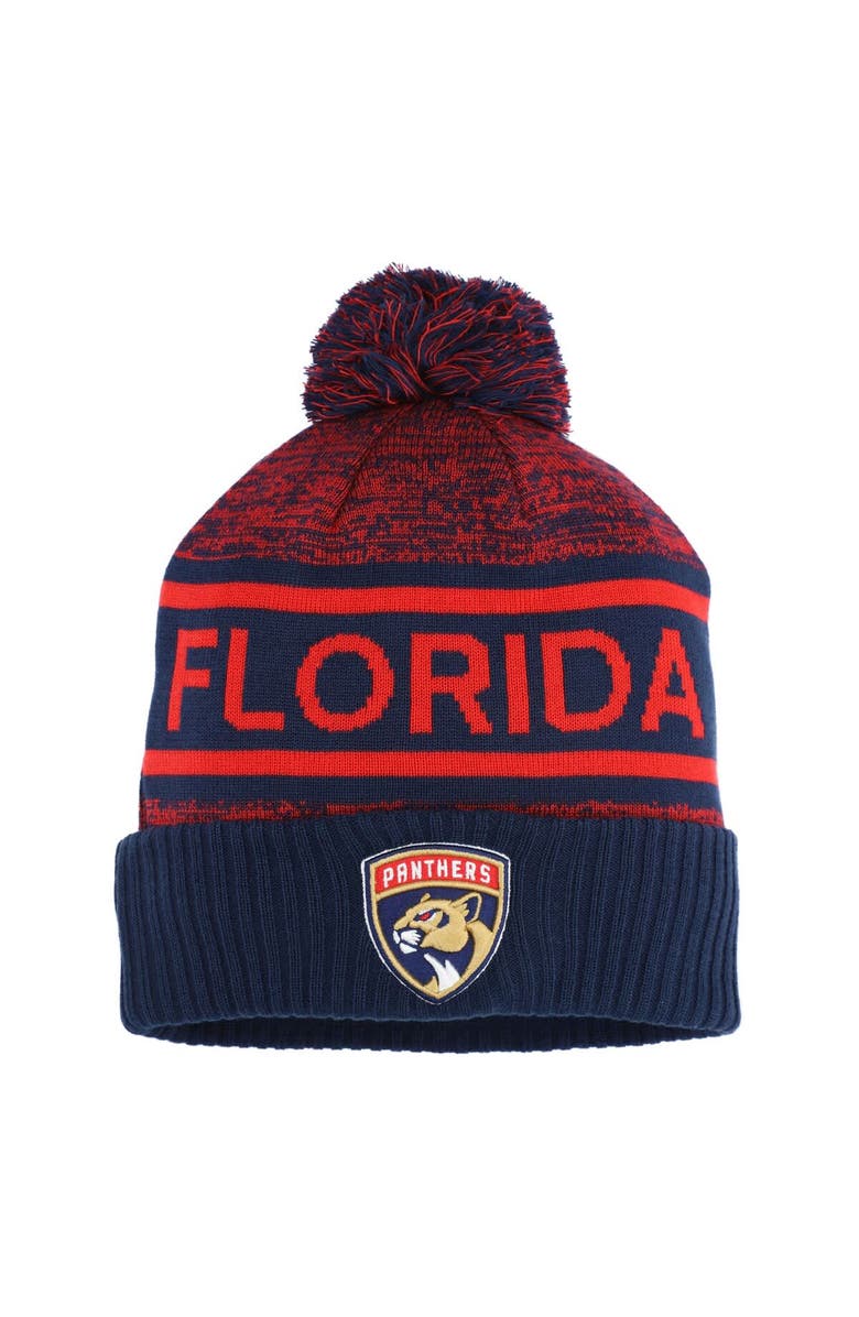 FANATICS Men's Fanatics Navy/Red Florida Panthers Authentic Pro Rink Cuffed Knit Hat with Pom, Main, color, 
