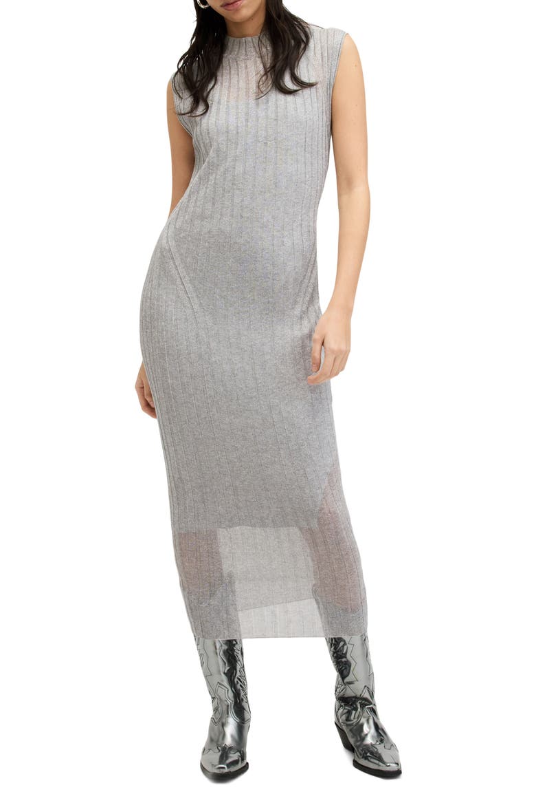 Patrice Cap Sleeve Rib Midi Sweater Dress, Main, color, SILVER