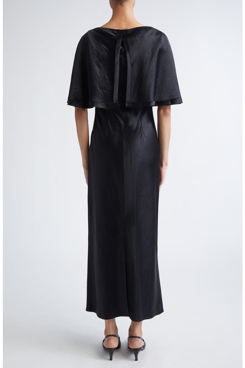 Cape Overlay Washed Twill Gown, Alternate, color, BLACK