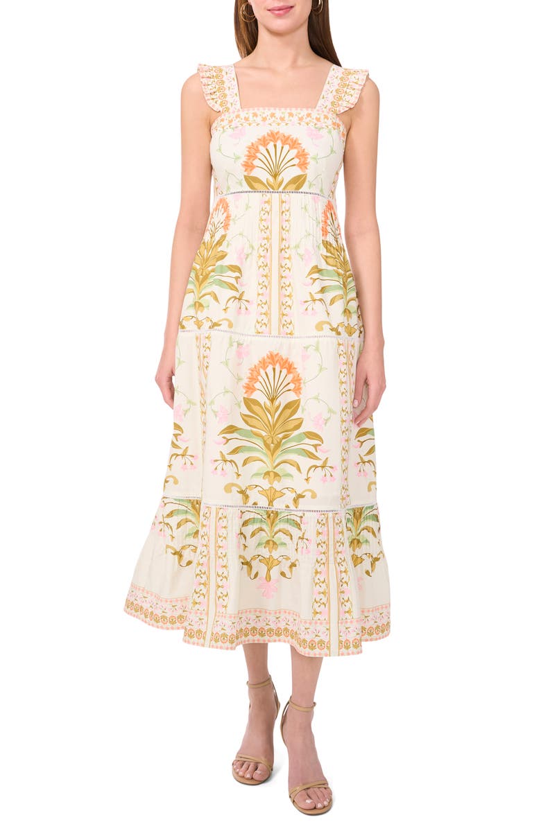 CeCe Print Pintuck Sleeveless Midi Dress, Main, color, New Ivory