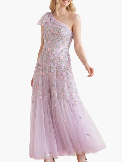 Sylvia Rose One-Shoulder Bow Ankle Gown