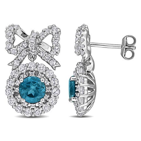 Blue Topaz & White Topaz Bow Halo Earrings