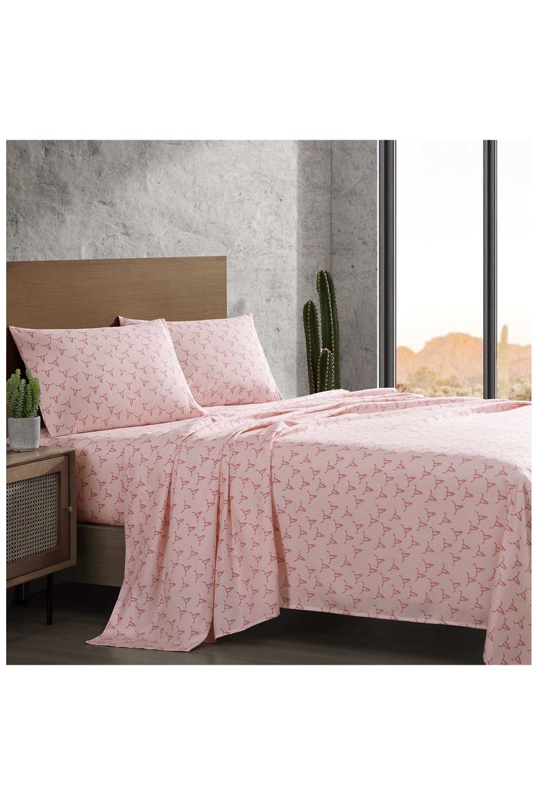 Steer Skulls Sheet Set, Alternate, color, PINK