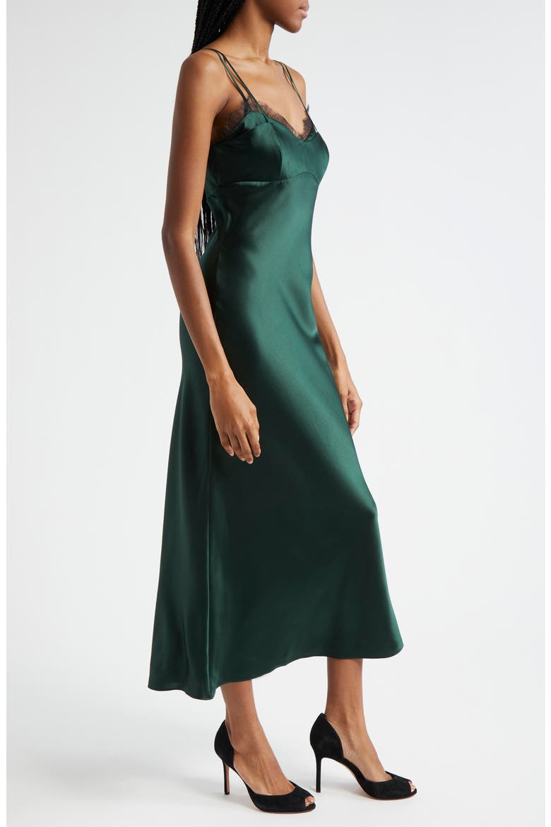 Bixie Lace Detail Silk Blend Slipdress, Alternate, color, PINE