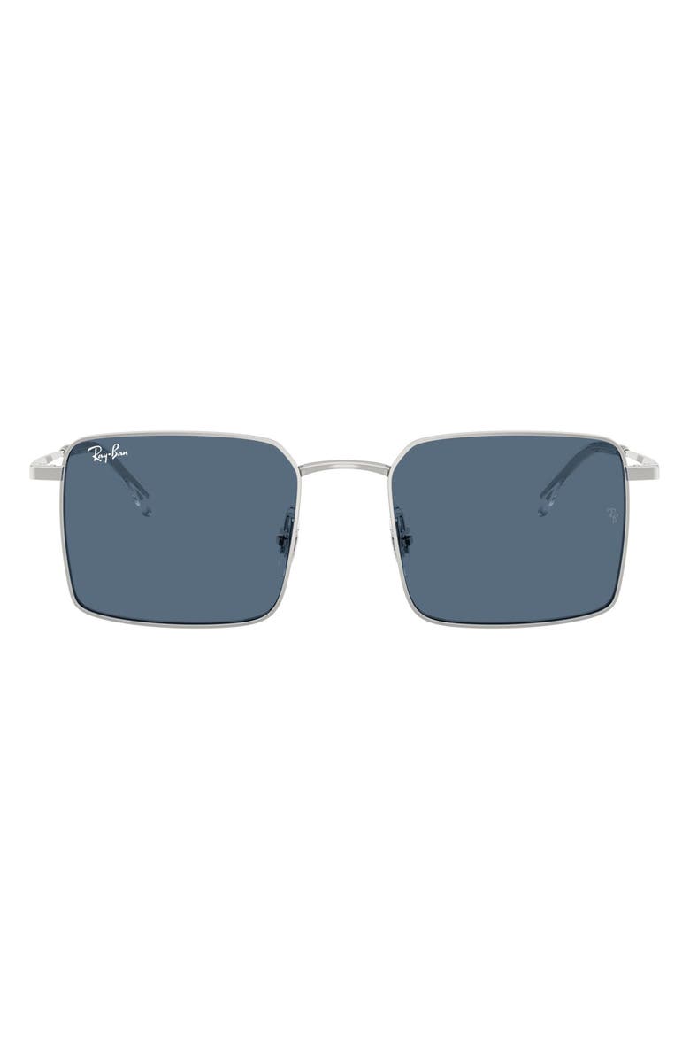 Ray-Ban Idan Bio-Based 50mm Square Sunglasses, Main, color, Silver / Dark Blue