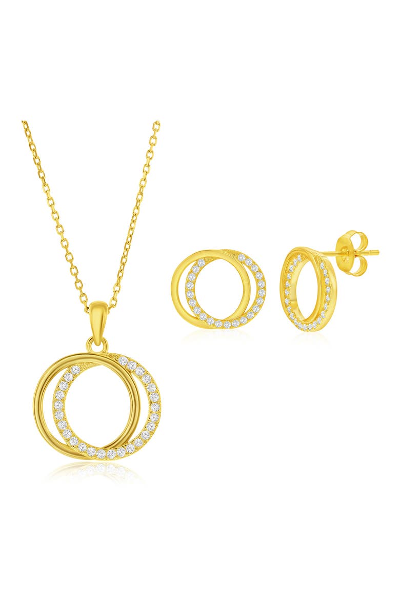 Cubic Zirconia Interlocking Circle Stud Earrings & Pendant Necklace Set, Main, color, GOLD