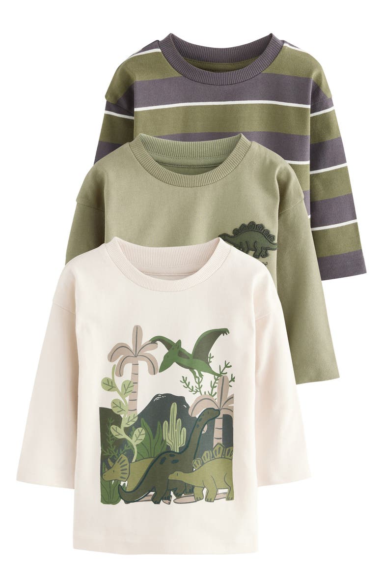 NEXT Kids' 3-Pack Assorted Long Sleeve T-Shirts, Main, color, Green
