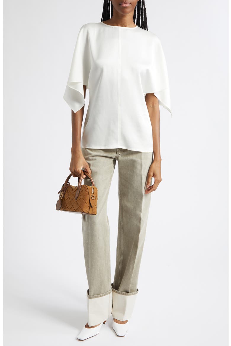 Handkerchief Sleeve Satin Top, Alternate, color, CREAM