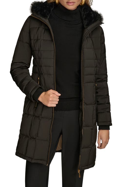 Donna Karan New York Water Resistant Puffer Coat With Faux Fur Trim In Green