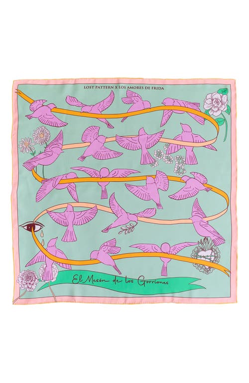 Lost Pattern House Of Frida Silk Square Bandana In Blue