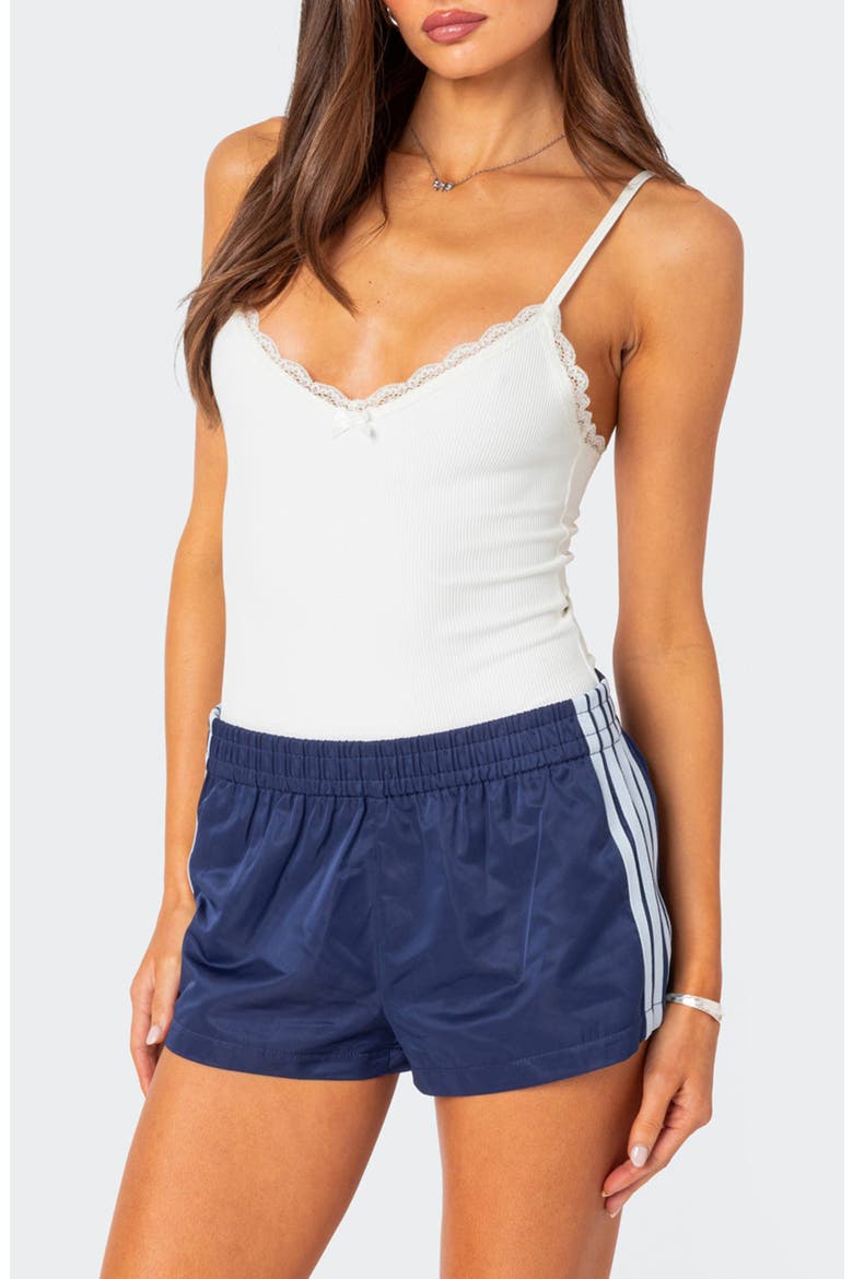 Gloria Lace Detail Rib Bodysuit, Main, color, WHITE