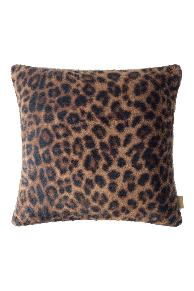 Everett Faux Fur Accent Pillow, Main, color, BLACK LEOPARD