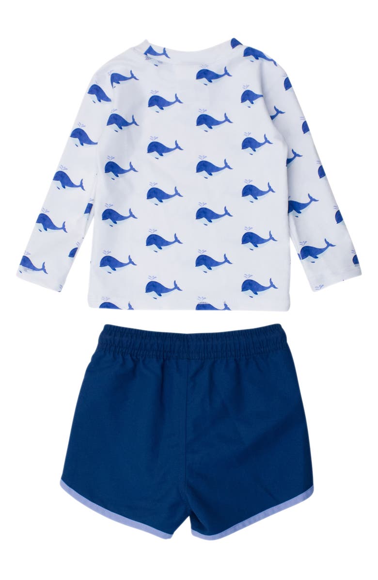 RuggedButts Whale Print Long Sleeve Rashguard & Swim Trunks Set, Alternate, color, 
