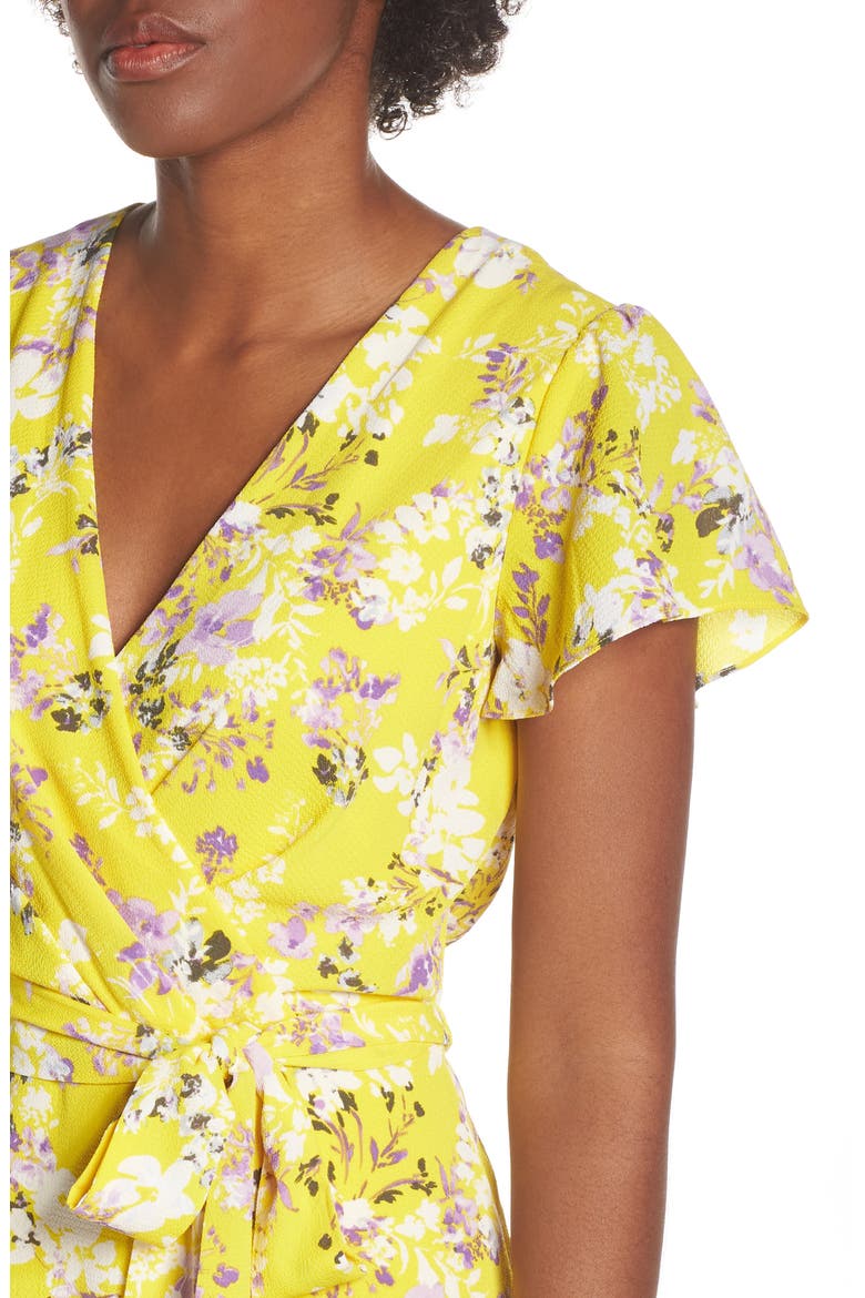 Floral Wrap Dress, Alternate, color, YELLOW MULTI