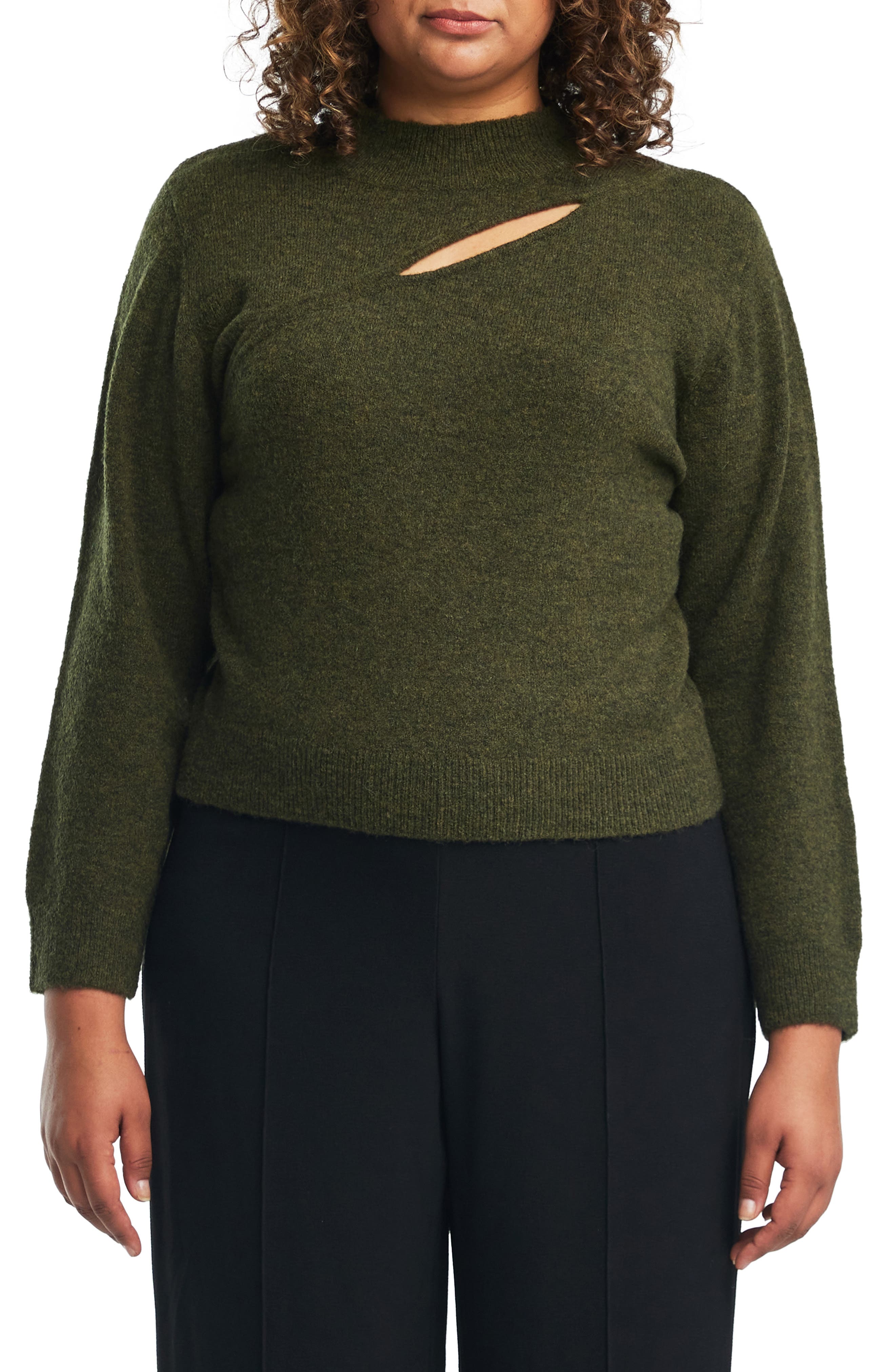 Estelle Cutout Mock Neck Sweater in Olive 