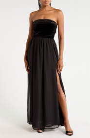 Lulus Briar Strapless Velvet Midi Dress