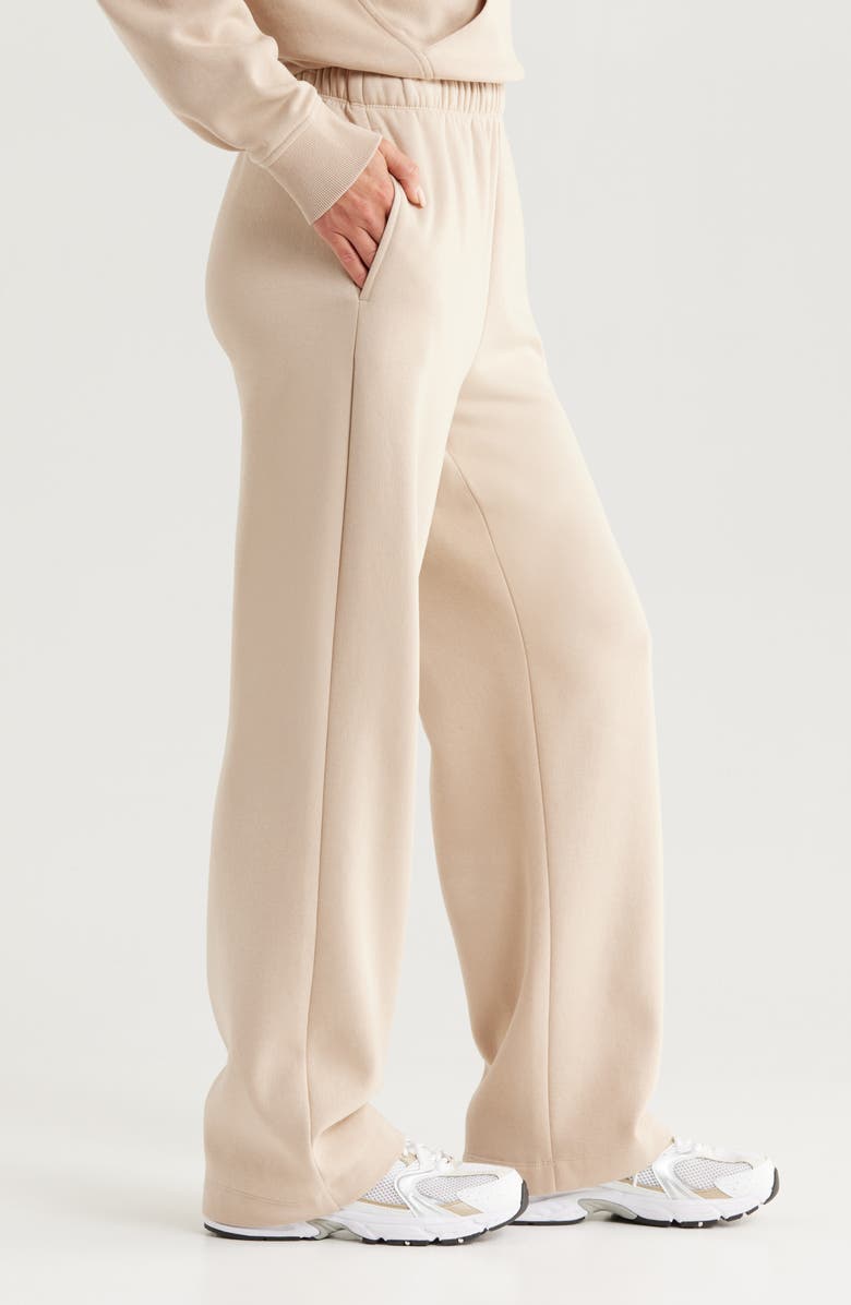 Zella Cloud Fleece Straight Leg Sweatpants, Alternate, color, Tan Oxford