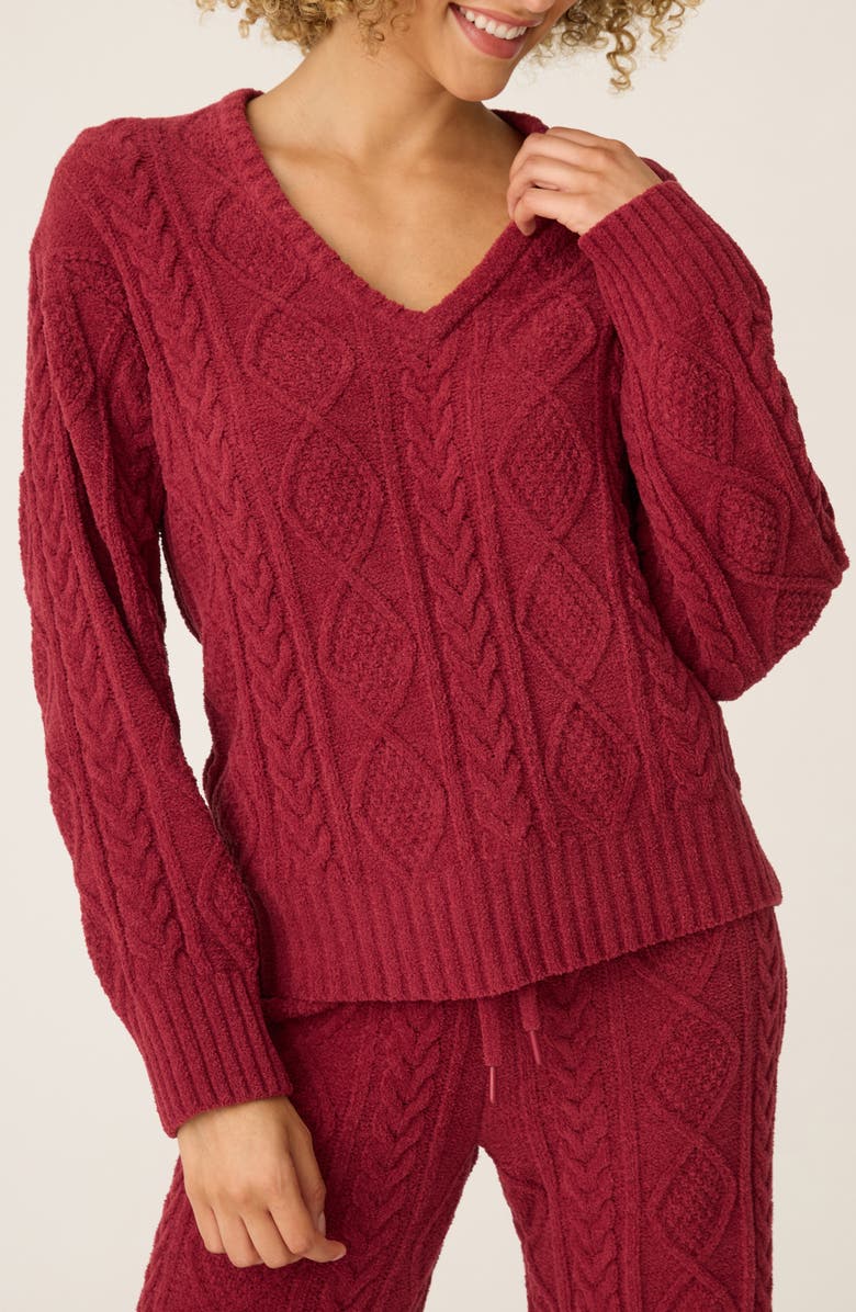 PJ Salvage Chenille Cable Knit Sweater, Main, color, Port