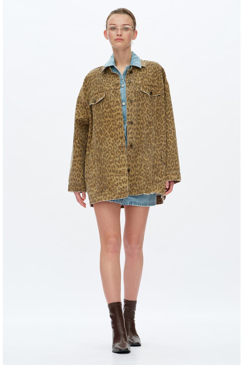 Relaxed Fit Leopard Print Denim Shirt Jacket, Alternate, color, LEOPARD