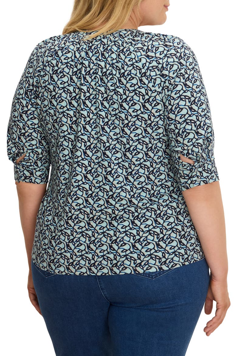Fine Vines Print Split Neck Top, Alternate, color, AQUA MULTI