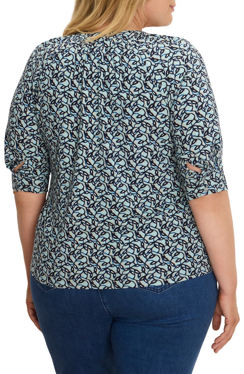 NIC+ZOE Fine Vines Print Split Neck Top, Alternate, color, Aqua Multi