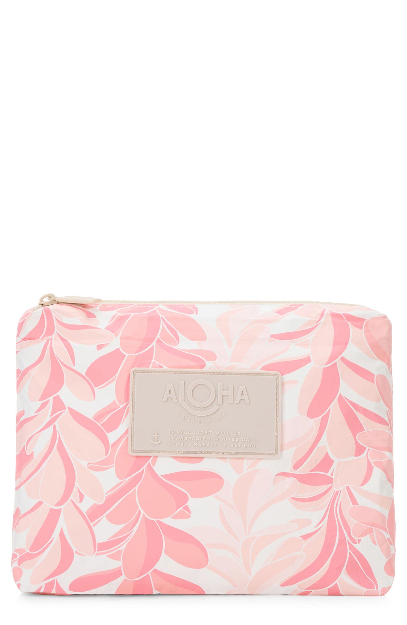 Aloha Collection Small Lei Stand Water Resistant Tyvek<sup>®</sup> Zip Pouch, Main, color, Pinks