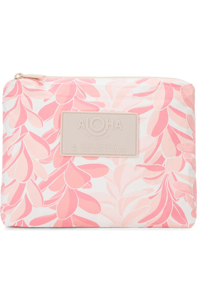 Aloha Collection Small Lei Stand Water Resistant Tyvek<sup>®</sup> Zip Pouch, Main, color, Pinks