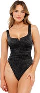 Popilush Shapewear Ruched Metallic Knit Square Neck Slimming Bodysuit