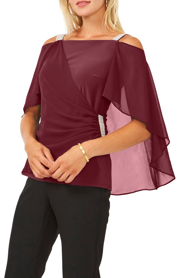 Drape Overlay Off the Shoulder Top, Main, color, MULBERRY