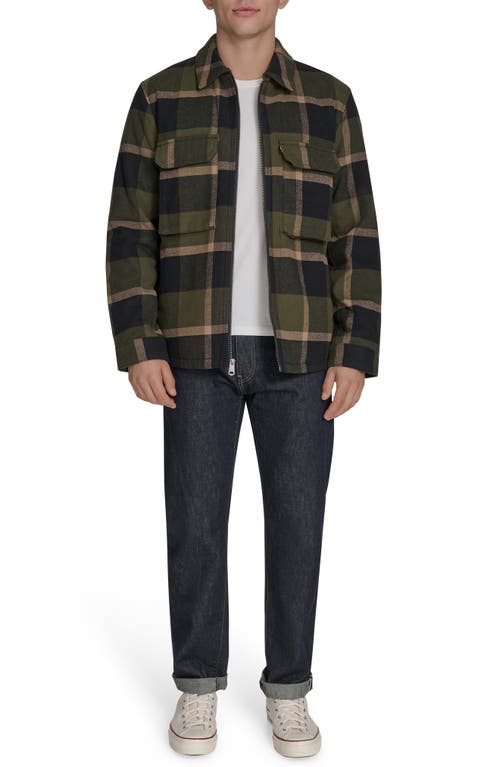 Levi's Insulated Plaid Cotton Flannel Zip-up Shirt Jacket In Green
