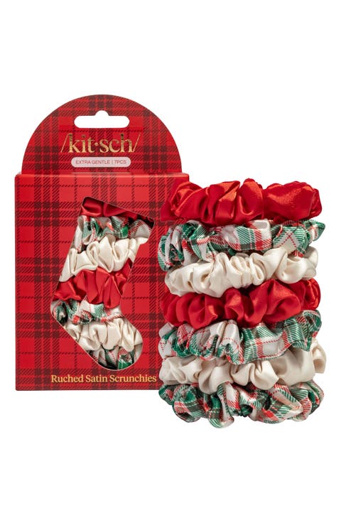 Holiday Ruched Satin Scrunchies
