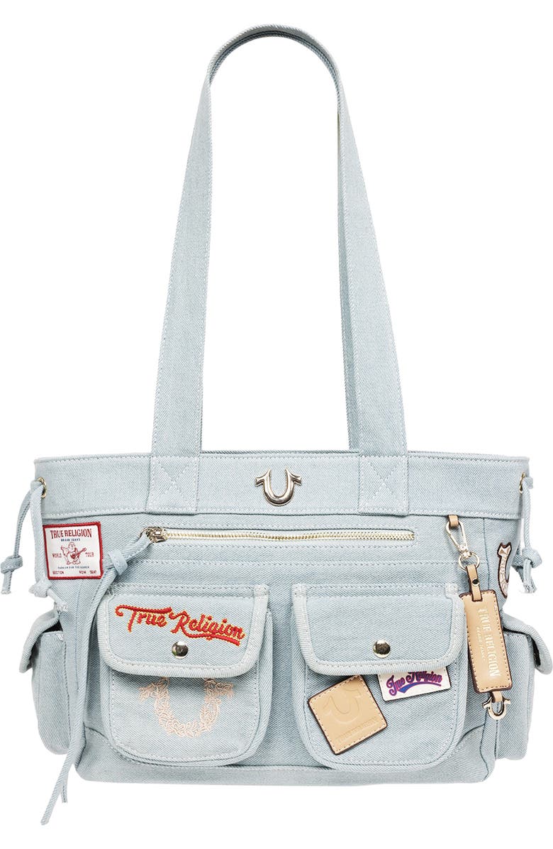True Religion Multipatch Denim Tote, Main, color, Denim