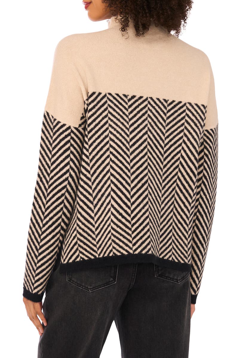 Halogen<sup>®</sup> Herringbone Mock Neck Cotton Blend Sweater, Alternate, color, New Biscotti