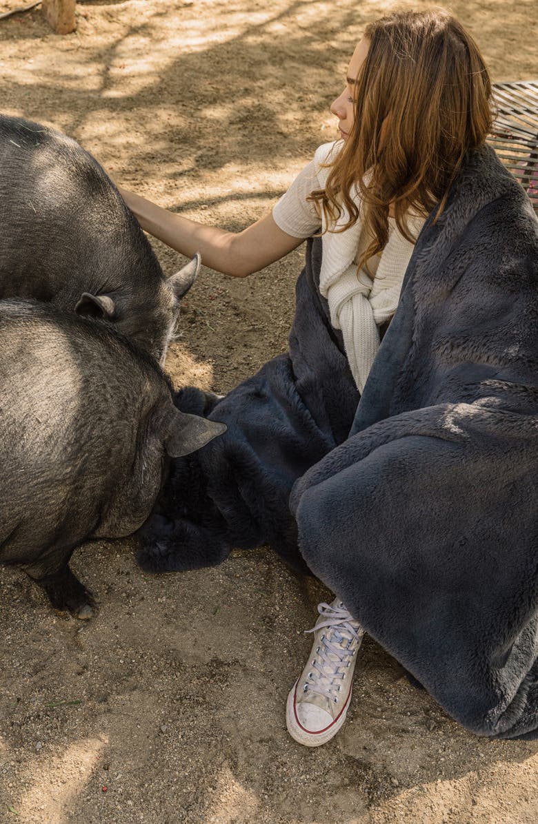 UnHide The Marshmallow 2.0 Medium Faux Fur Throw Blanket, Alternate, color, Charcoal Charlie