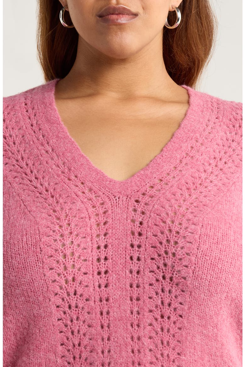 Pointelle V-Neck Sweater, Alternate, color, PINK HAZE