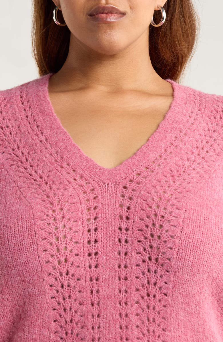 Treasure & Bond Pointelle V-Neck Sweater, Alternate, color, Pink Haze