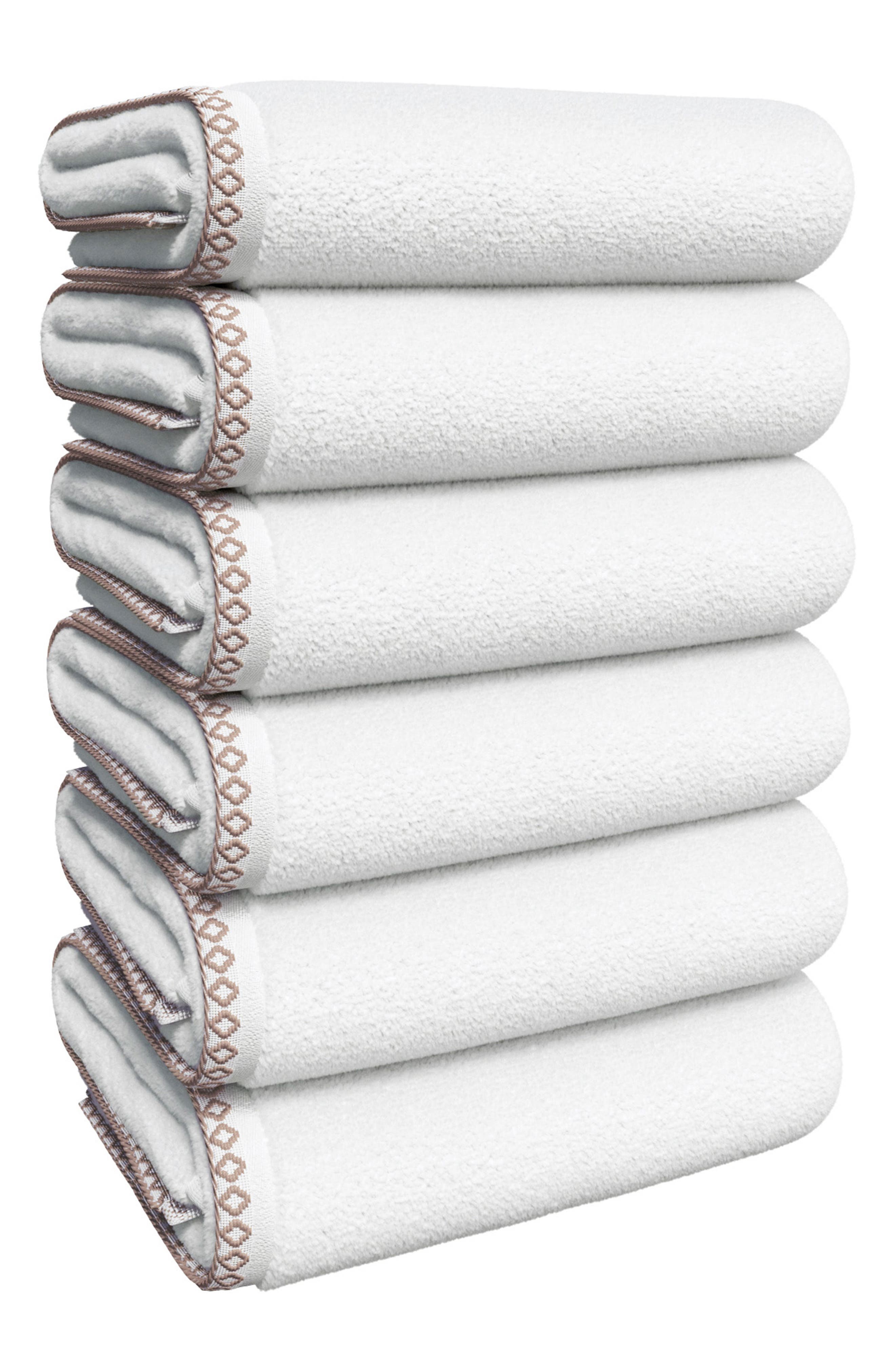 Woven & Weft Border Stitch 6-Piece Cotton Hand Towels