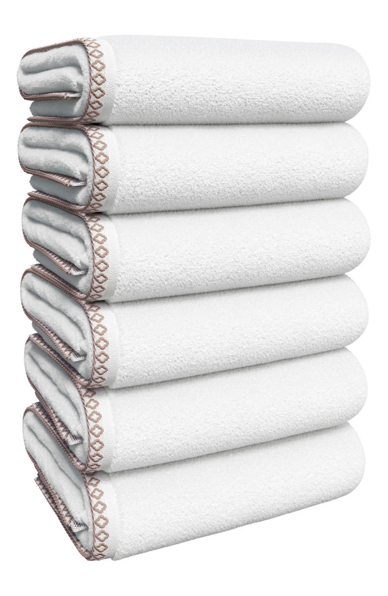 Woven & Weft Border Stitch 6-Piece Cotton Hand Towels, Main, color, White / Mid Grey