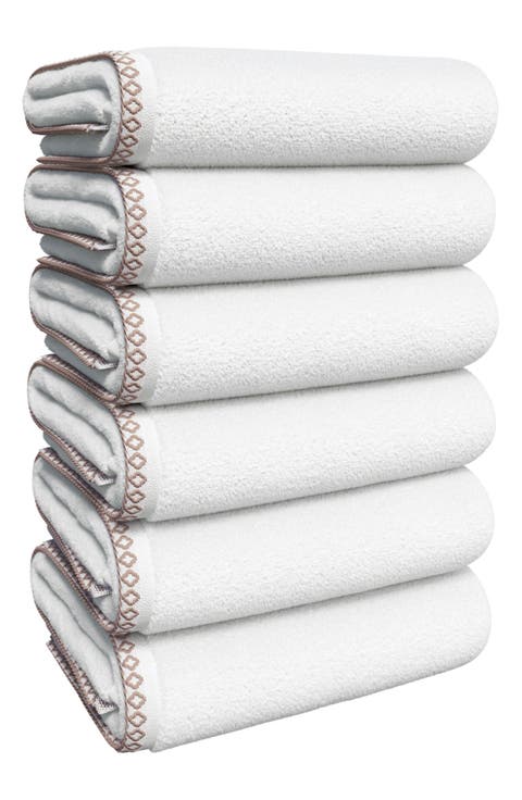 Border Stitch 6-Piece Cotton Hand Towels