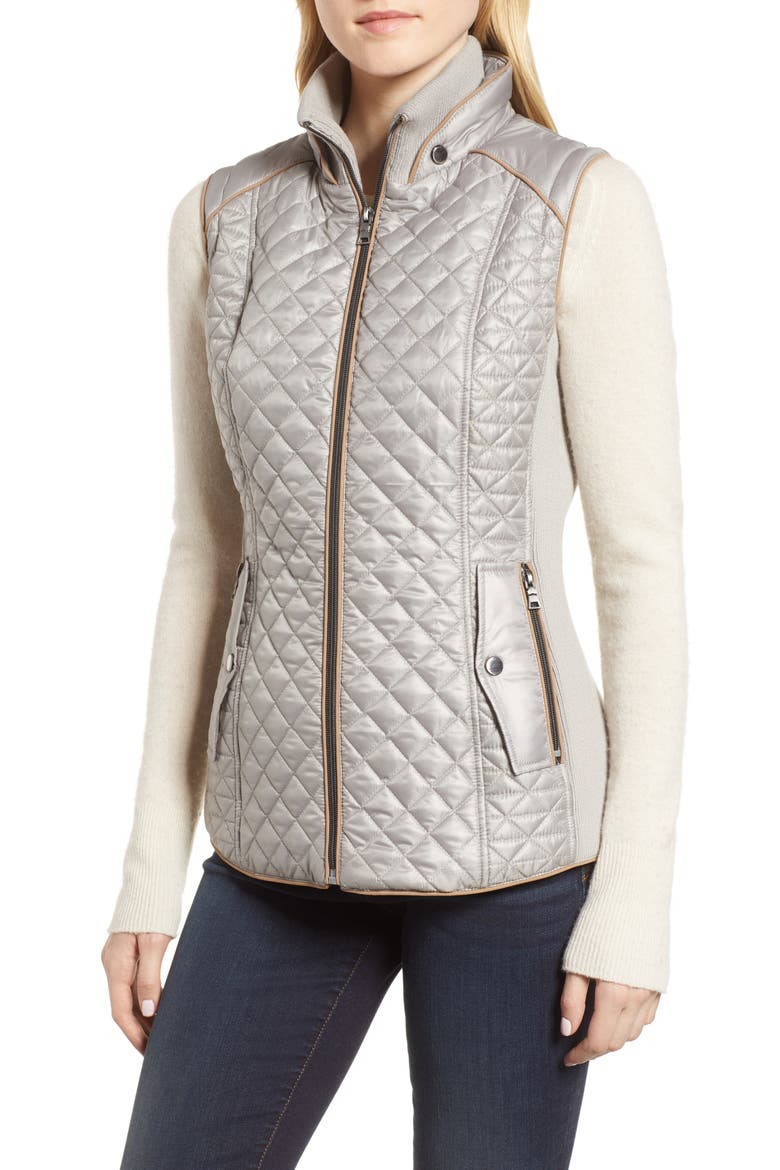 Quilted & Knit Vest, Alternate, color, PLATINUM