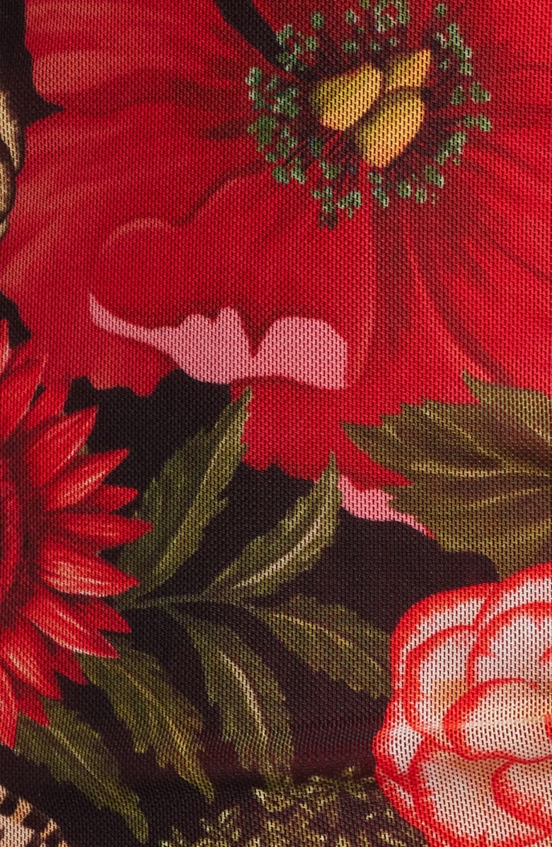 FARM Rio Flowershop Long Sleeve Floral Mesh Minidress, Alternate, color, Red Multi