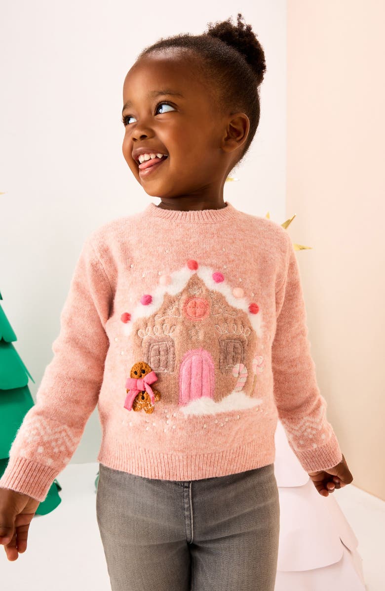 NEXT Kids' Gingerbread House Sweater, Alternate, color, Pink