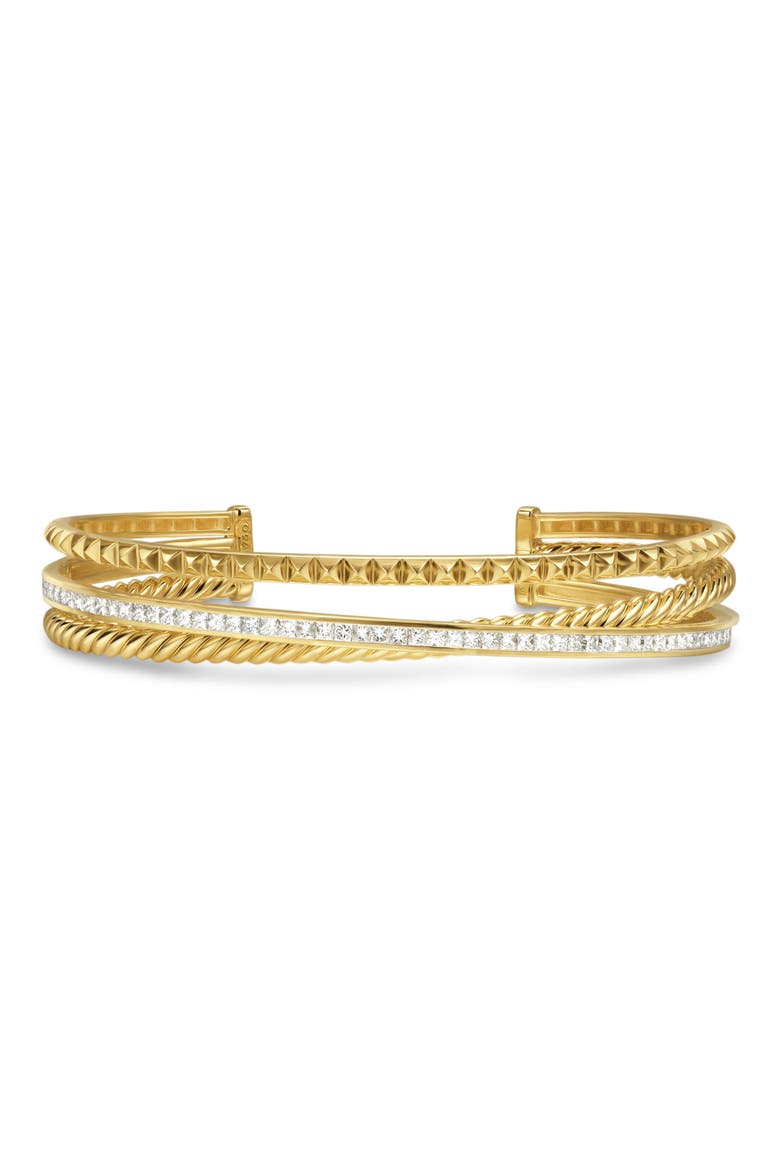 Crossover Trio Three-Row Cuff Bracelet in 18K Yellow Gold with Diamonds, 11mm, Main, color, 18K GOLD