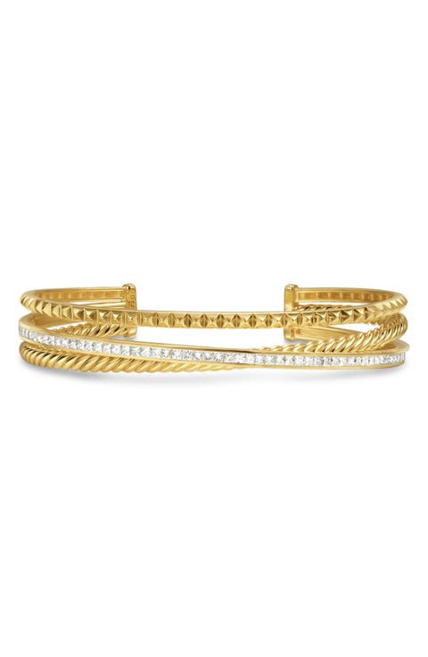 Crossover Trio Three-Row Cuff Bracelet in 18K Yellow Gold with Diamonds, 11mm